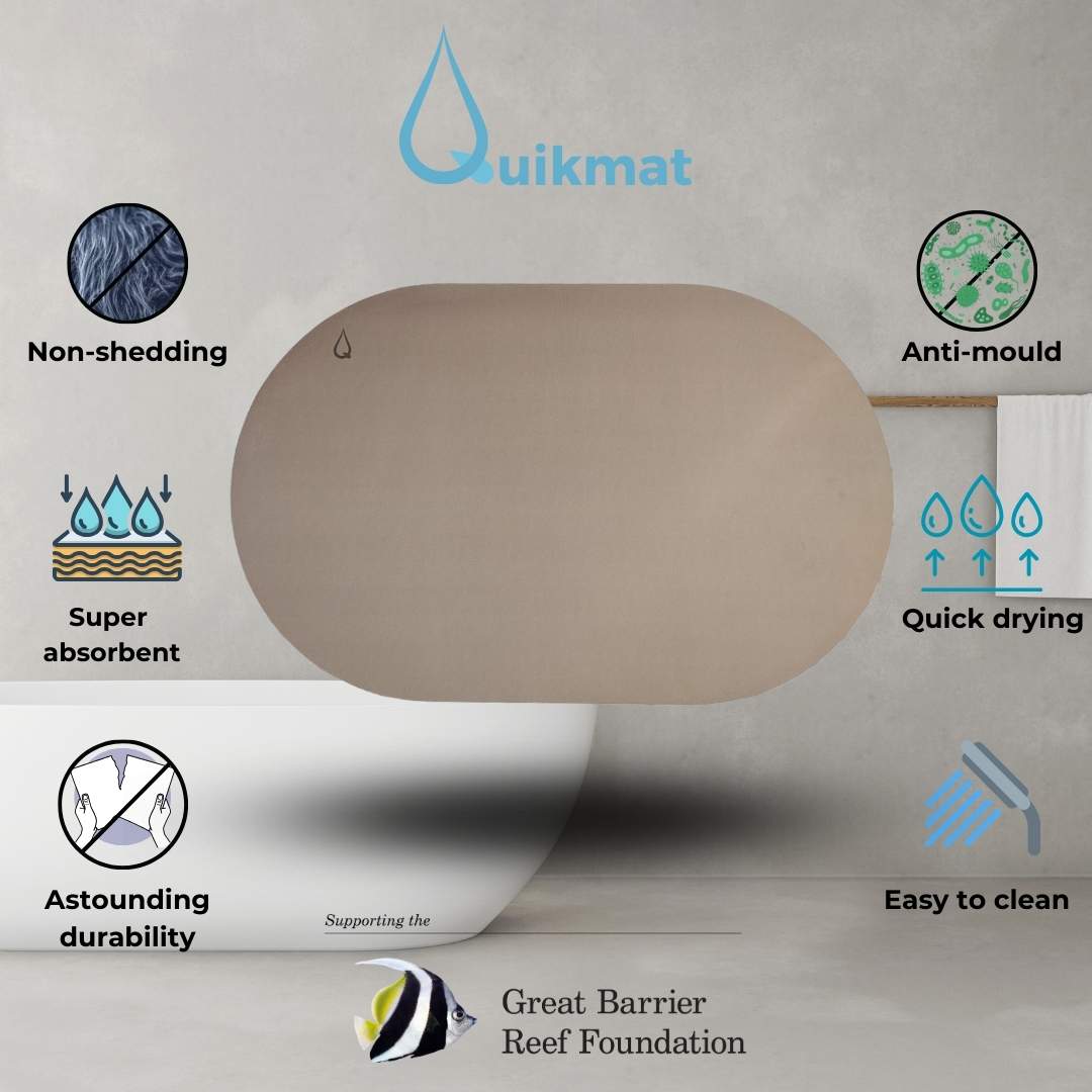 Oval Stone Grey Quikmat®-Super absorbent bath mat