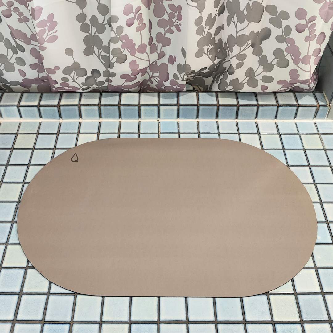Oval Stone Grey Quikmat®-Super absorbent bath mat